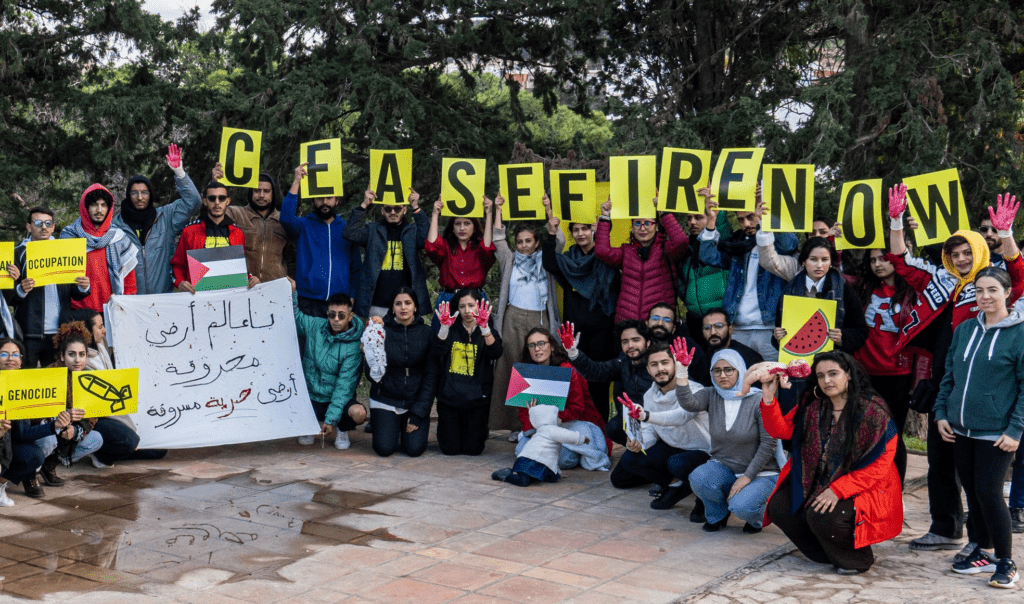 Young people gathering to call for
an immediate ceasefire